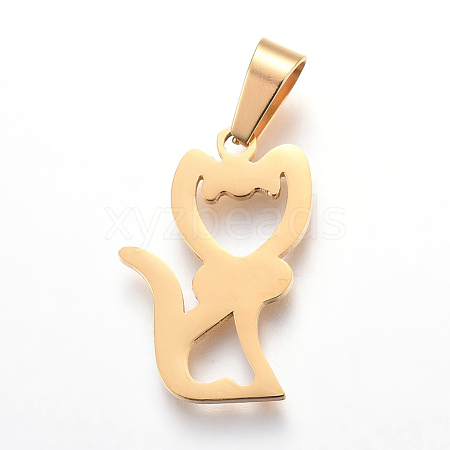 Ion Plating(IP) 304 Stainless Steel Hollow Kitten Pendants STAS-I096-05G-1