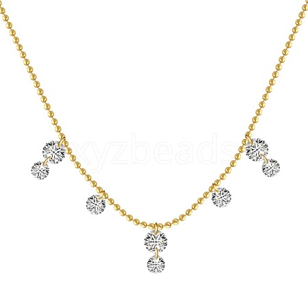 925 Sterling Silver Pave Clear 5A Cubic Zirconia Ball Chain Flat Round Tassel Necklaces for Women NJEW-Q342-16G-1