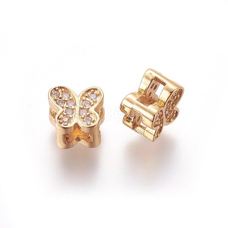 Brass Micro Pave Cubic Zirconia Slide Charms ZIRC-E161-36G-1