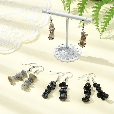 Natural Snowflake Obsidian & Obsidian & Labradorite & Smoky Quartz Chip Dangle Earrings Set for Women EJEW-JE06245-02-1