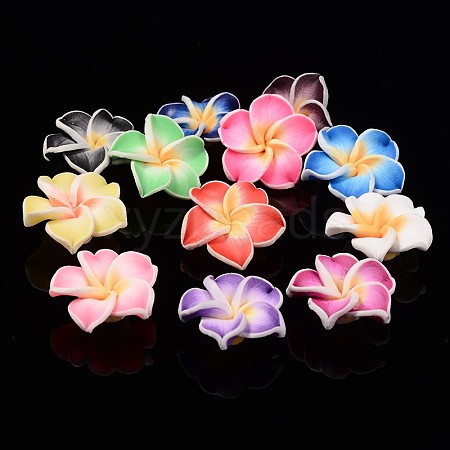 Handmade Polymer Clay 3D Flower Plumeria Beads X-CLAY-Q192-15mm-M-1