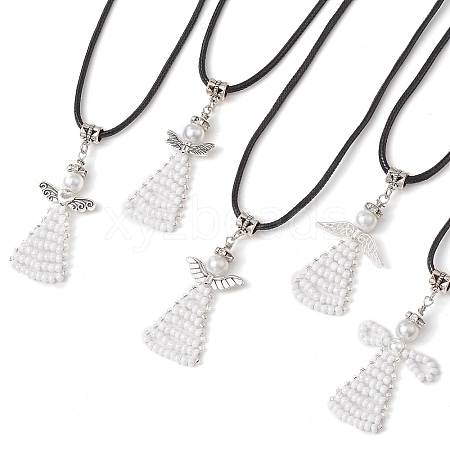 5Pcs 5 Styles Seed Beads Loom Angel Pendant Necklaces NJEW-MZ00061-1