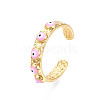 Real 18K Gold Plated Brass Open Cuff Ring with Enamel Evil Eye for Women RJEW-Q166-02F-2