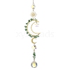 Natural Green Aventurine & Star Glass Beaded Suncatcher with Brass Sun Moon Charm HJEW-JM05016-04-1