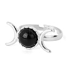 Adjustable Natural Dyed & Heated Black Agate Retro Crescent Moon Rings for Women PW-WG1B614-02-1