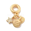 Brass Clear Cubic Zirconia Star & Shell Shape & Flat Round European Dangle Charms KK-M305-20G-1