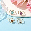 Round Natural Amethyst & Tiger Eye & Hemimorphite & Rainbow Moonstone Finger Rings RJEW-TA00144-2