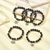 Natural Lava Rock Beaded Stretch Bracelet with Alloy Charms BJEW-JB09477-2