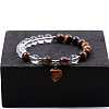 Round Natural Tiger Eye & Quartz Crystal Beaded Stretch Bracelets XW2849-2-1