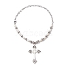 Natural Pearl with Cross Alloy Pendant Necklaces NJEW-JN04813-4