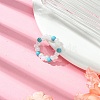 Round Synthetic Turquoise with Glass Seeded Beaded Stretch Rings for Women RJEW-JR00707-03-2