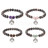 Natural Fluorescent Syenite Rock & Mixed Stone Round Bead Stretch Bracelets BJEW-JB11257-1