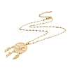 Woven Net/Web with Feather 304 Stainless Steel Boho Pendant Necklaces for Women NJEW-G087-03G-3