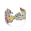 Rainbow Color Ion Plating(IP) 304 Stainless Steel Leaf Wrap Open Cuff Ring for Women RJEW-A005-11-1