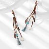 Alloy & Synthetic Turquoise & Natural Shell Tassel Dangle Stud Earrings FS-WGE89CC-01-3
