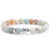 Ethnic Style Antique Silver Tone Alloy Elephant & Round Natural Flower Amazonite Beaded Stretch Bracelets for Women Men QP2163-7-1