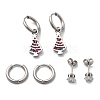 3 Pairs 3 Styles Christmas 304 Stainless Steel Hoop & Stud Earring Sets for Women EJEW-K279-14P-4