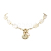 Ocean Brass Shell Shape Pendant Natural Trochid Shell & Freshwater Pearl Beaded Necklaces for Women NJEW-JN06408-2