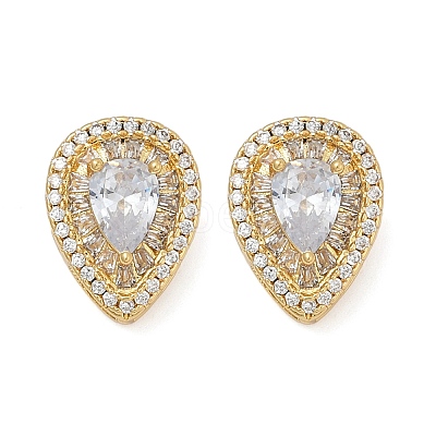 Brass Micro Pave Clear Cubic Zirconia Clip-on Earrings EJEW-H154-11A-G-1