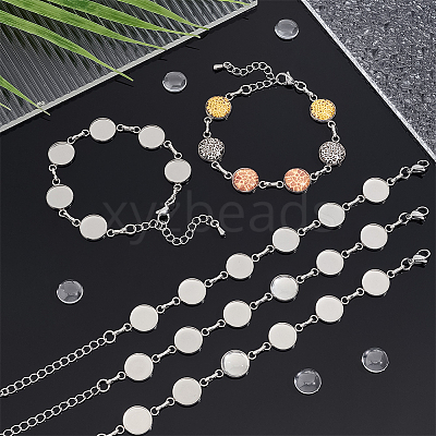 Round Tray 304 Stainless Steel Link Bracelets BJEW-AB00002-1