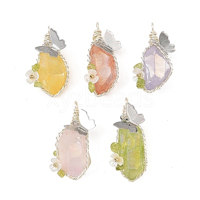 Electroplated Natural Quartz Copper Wire Wrapped Pendants PALLOY-TA00452-1