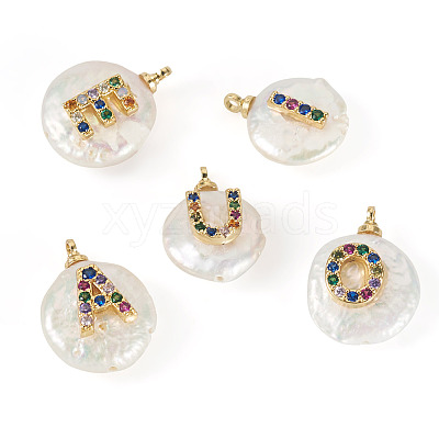 5Pcs 5 Styles Natural Cultured Freshwater Pearl Nuggets with Letter Pendants PEAR-TA0001-27-1