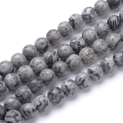 Natural Map Stone/Picasso Stone/Picasso Jasper Bead Strands X-G-R345-6mm-41-1