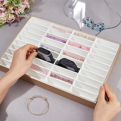 40 Girds Wood Covered with Velvet Bangle Organizer Display Trays BDIS-WH0003-32B-1