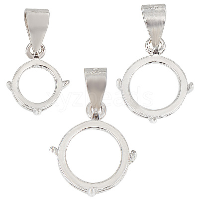 3Pcs 3 Styles Rhodium Plated 925 Sterling Silver Open Back Bezel Pendant Cabochon Settings STER-GO0001-22-1