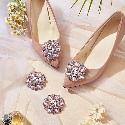 4Pcs Flower Alloy with Glass Rhinestone Shoe Buckle Clips AJEW-FG0003-64C-1