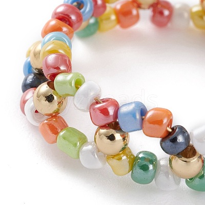 Round Mixed Style Glass Seed Beaded Finger Rings RJEW-JR00318-1