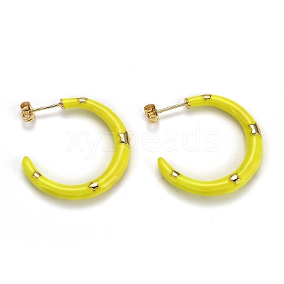 Brass Enamel Half Hoop Earrings EJEW-B004-03G-1