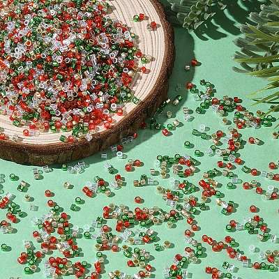 4 Colors Christmas 11/0 Glass Seed Beads SEED-X0058-13-1