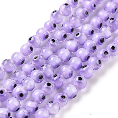 Handmade Evil Eye Lampwork Round Bead Strands X-LAMP-L055-6mm-26-1
