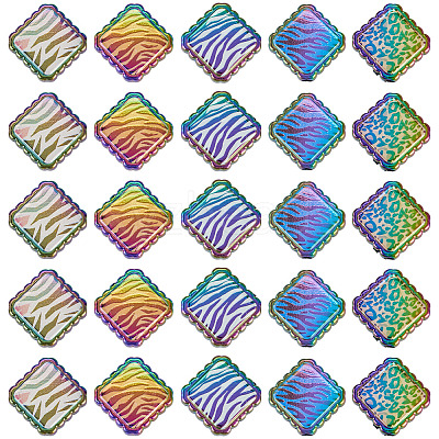 30Pcs Rainbow Iridescent Printed Opaque Acrylic Beads OACR-TA0001-73B-1