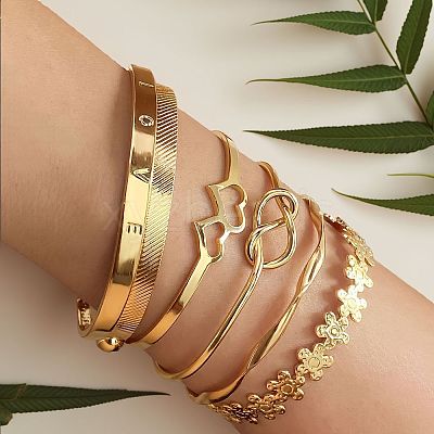 6Pcs Alloy Bangles for Women FS-WG33CDB-08-1