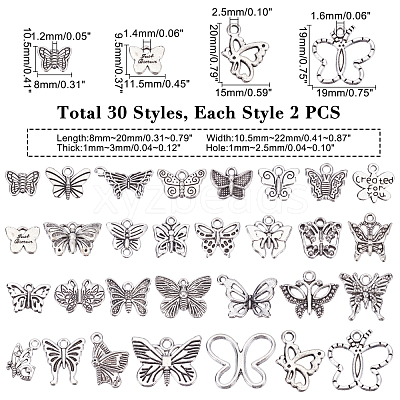 60pcs 30 Style Zinc Alloy Pendants Set PALLOY-PH0002-07-1