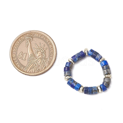 Hematite Beads & Natural Natural Lapis Lazuli Finger Rings for Women RJEW-JR00873-06-1