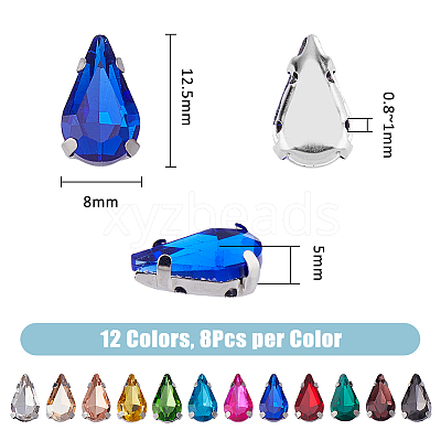 96Pcs 12 Colors Teardrop Sew on Rhinestone RGLA-DC0001-04-1