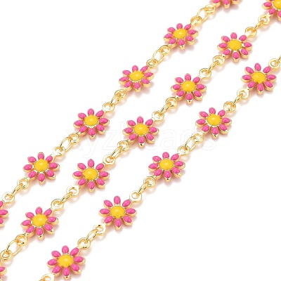 Brass Daisy Flower & Oval Link Chains CHC-I035-13G-09-1