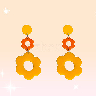 Acrylic Hollow Flower Dangle Stud Earrings FS-WGDE077-05-1