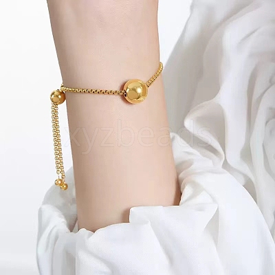 304 Stainless Steel Round Ball Charm Box Chain Slider Bracekets for Women MP4435-4-1