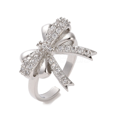 Brass Micro Pave Cubic Zirconia Open Cuff Ring RJEW-K256-58I-P-1