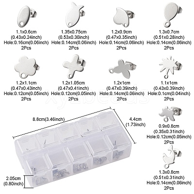 20Pcs 10 Style 201 Stainless Steel Stud Earring Findings STAS-YW0001-70P-1