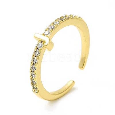 Clear Cubic Zirconia Initial Letter Open Cuff Ring RJEW-H120-09G-1