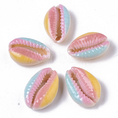 Printed Natural Cowrie Shell Beads X-SSHEL-R047-01-A10-1