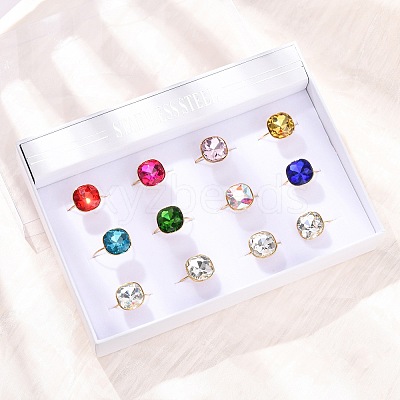 304 Stainless Steel with Glass Cuff Rings for Women RJEW-K309-41B-1