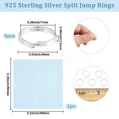 5Pcs 925 Sterling Silver Split Jump Rings STER-BBC0009-45D-1