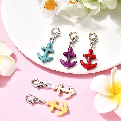 Synthetic Turquoise Anchor Pendant Decorations HJEW-JM04324-1