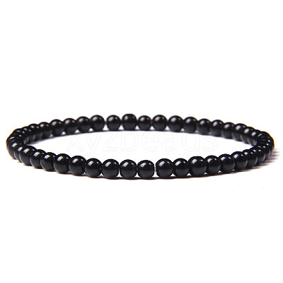 4mm Round Natural Obsidian Beads Bracelet for Men X-KG3069-18-1
